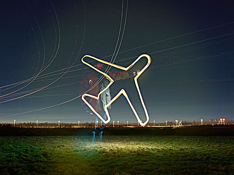 飞行,小路,光影,发光,飞机,象征,夜晚,机场,伦敦,英国