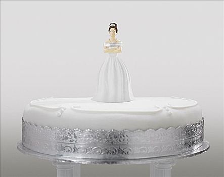 愤怒,新娘,小雕像,婚礼蛋糕