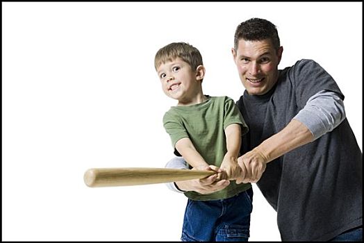 肖像,父亲,教育,儿子,秋千,棒球棒