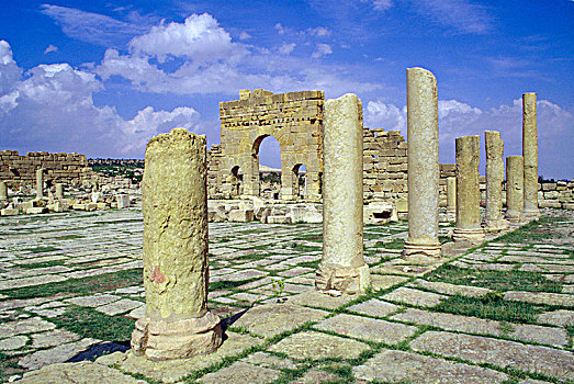 大门,毁坏,柱子,斯贝特拉,突尼斯