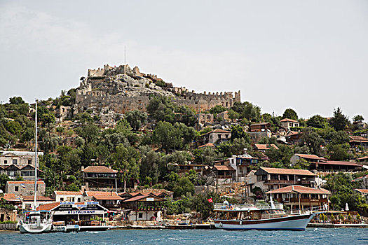 城堡,水岸,道路,土耳其