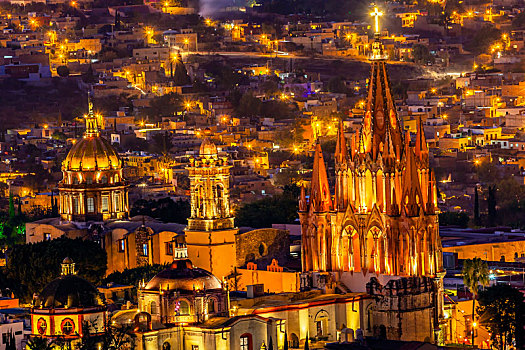 圣米格尔,墨西哥,俯瞰,夜晚