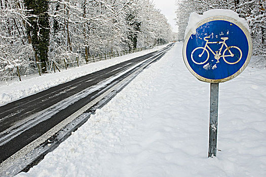 自行车道,签到,冬天
