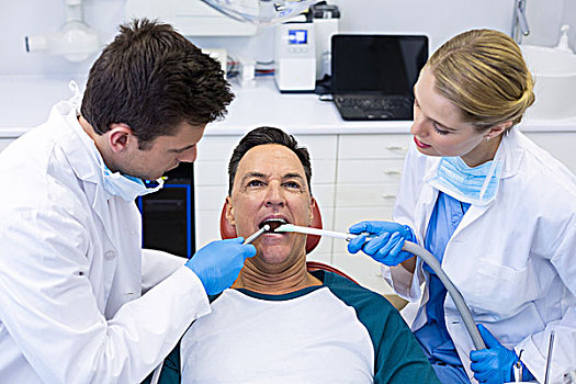 牙医,检查,男患者,工具,诊所