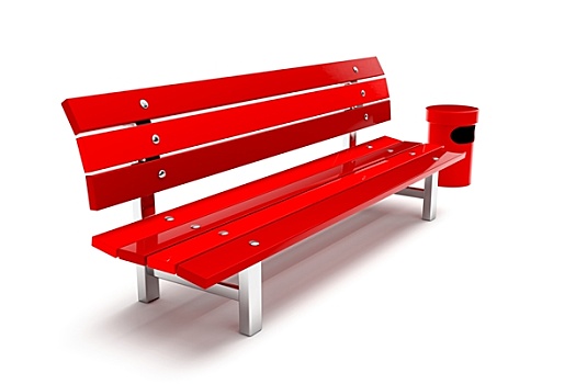 红色,长椅,隔绝,白色背景