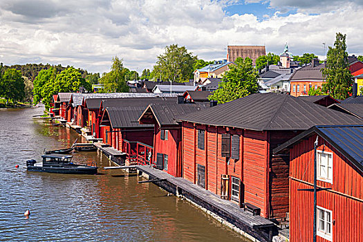 老,红色,木屋,海岸,小,历史,城镇,芬兰