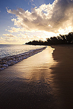 夏威夷,考艾岛,日出,海耶纳,海滩,隧道,金色,反射,沙滩