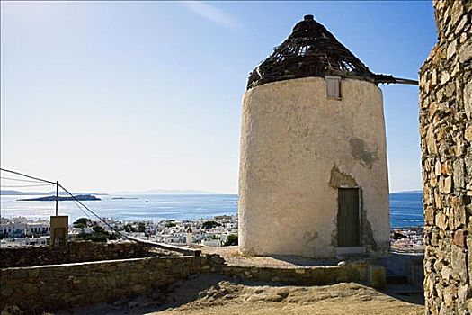 古遗址,传统风车,米克诺斯岛,基克拉迪群岛,希腊