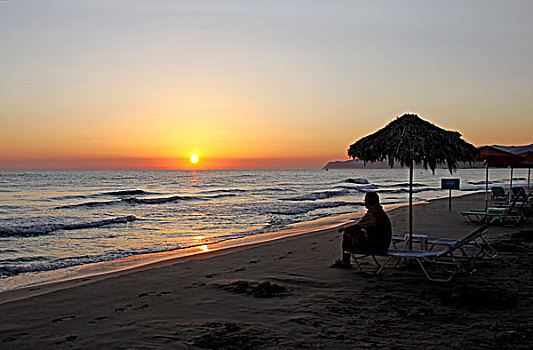 日出,海滩,克里特岛,希腊,欧洲