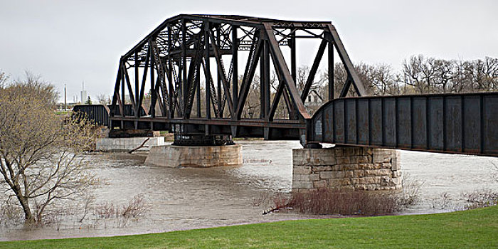 桥,穿过,河,高水位,洪水,曼尼托巴,加拿大