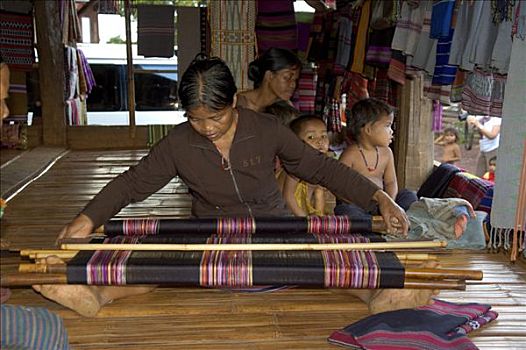 女人,部落,原始,织布机,高原,靠近,老挝