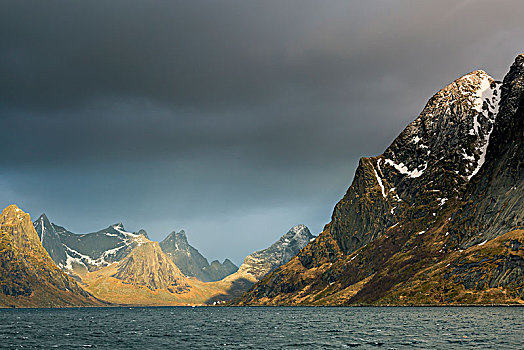 乌云,高处,崎岖,山,瑞恩,罗弗敦群岛,挪威