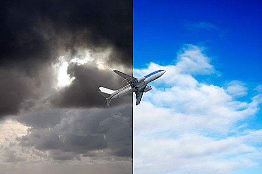 飞机,飞,室外,雷雨天气,蓝天