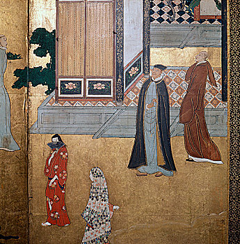 特写,屏风,耶稣会,牧师,葡萄牙人,日本人,17世纪