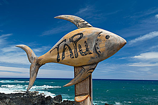 智利,复活节岛,拉帕努伊,汉加洛,雕刻,木鱼,危险,小心,标识,警告,海岸线