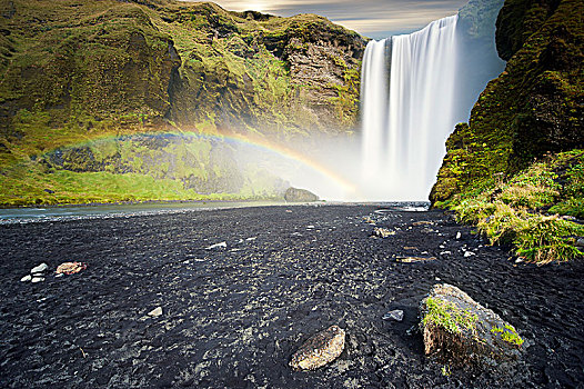 冰岛,瀑布,彩虹,全视图