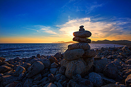 伊比萨岛,帽,隼,日落,欲望,石头,海滩,巴利阿里群岛