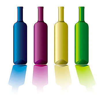 彩色,收集,葡萄酒瓶,影子