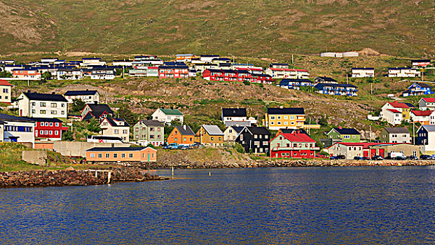 彩色,木屋,霍宁斯沃格,北角地区,挪威,欧洲