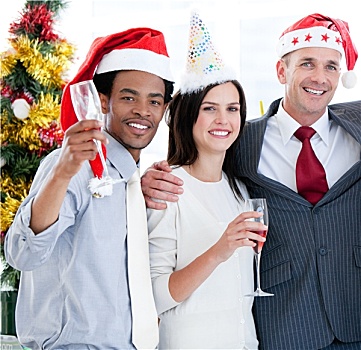 团结,企业团队,喝,香槟,庆贺,圣诞节