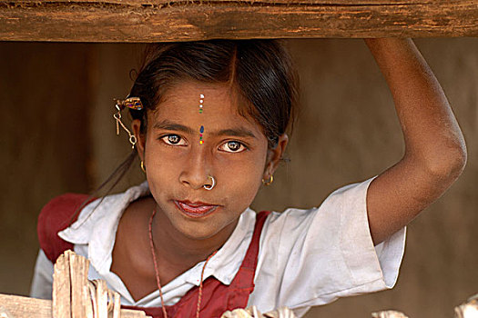 印度,女孩,校服,入口,家,室外,图像,一月,2007年