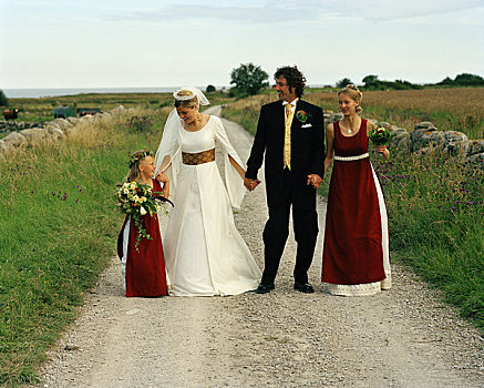 斯堪的纳维亚,瑞典,新郎,新娘,伴娘,女花童