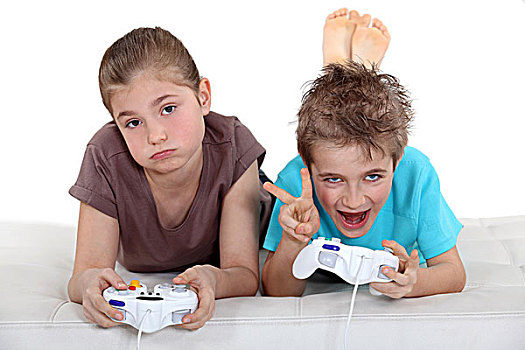孩子,玩,电脑游戏