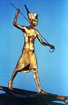黄金,雕塑,国王,图坦卡蒙,站立,芦苇,船,鱼,公元前14世纪