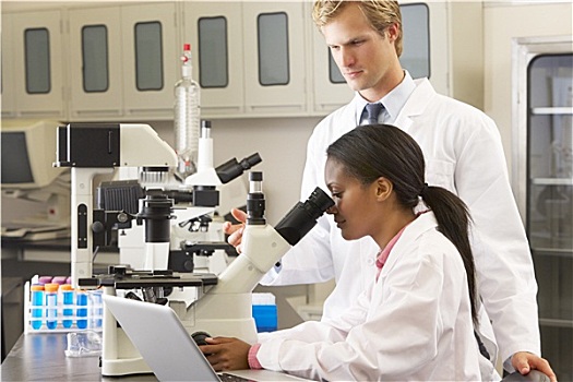 男性,女性,科学家,显微镜,实验室