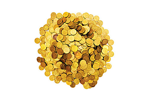 堆,金色,硬币,隔绝,白色背景