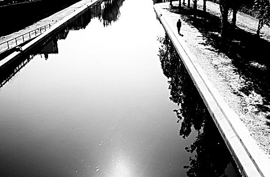 小,走,挨着,运河,巴黎,2002年
