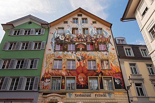 彩色,建筑,餐馆,老城,卢塞恩市,瑞士