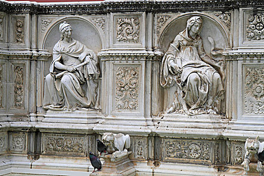 喷泉,浮雕,坎波广场,广场,锡耶纳,意大利,欧洲
