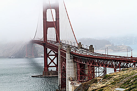 风景,金门大桥,上方,湾,水,雾状,天气,旧金山,加利福尼亚,美国