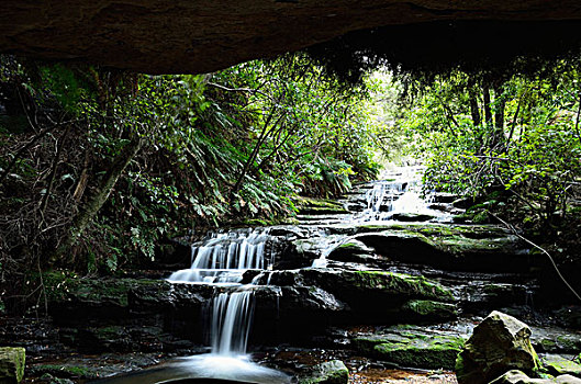 瀑布,蓝山国家公园,新南威尔士,澳大利亚