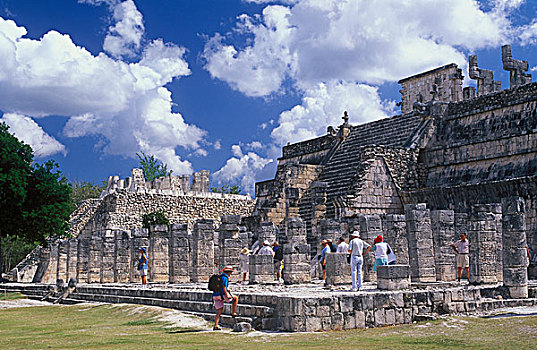 武士神庙,宫殿,柱子,玛雅,遗址,奇琴伊察,尤卡坦半岛,墨西哥,北美