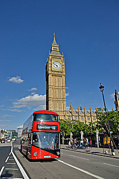 红色,双层巴士,正面,大本钟,伦敦,英格兰,英国,欧洲