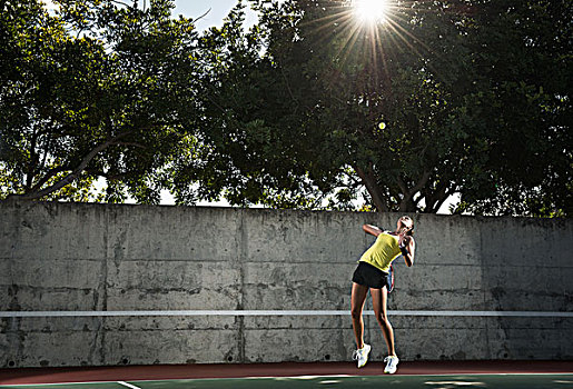 女性,网球手,击打,球