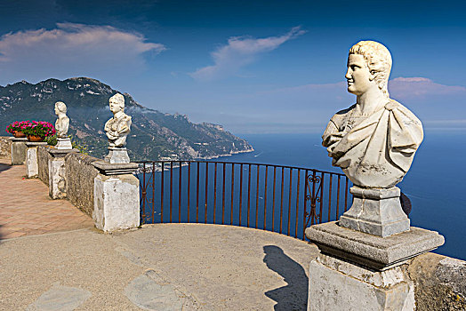 石头,雕塑,晴朗,平台,无限,别墅,高处,海洋,拉韦洛,阿马尔菲海岸,意大利