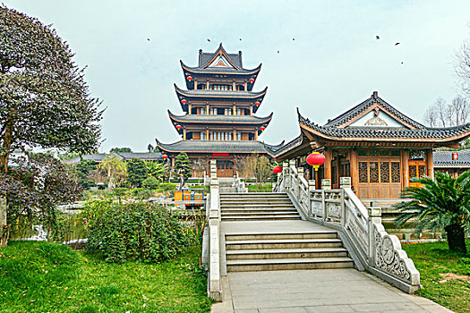 湖南省長(zhǎng)沙岳麓山風(fēng)景名勝區(qū)橘子洲景區(qū)－江神廟.拱極樓
