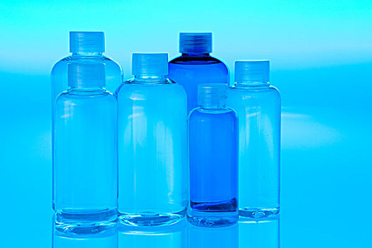 透明,瓶子,蓝色背景,反射