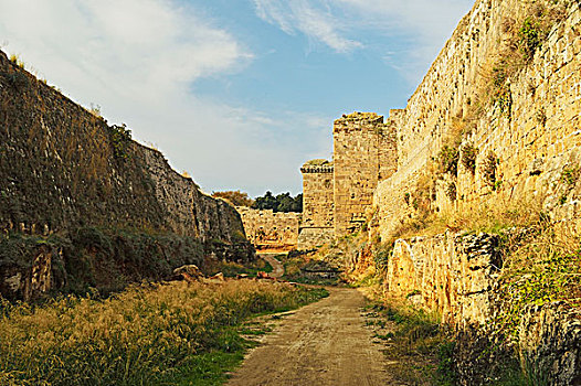 城墙,老城,罗得斯,多德卡尼斯群岛,爱琴海,看,希腊,欧洲