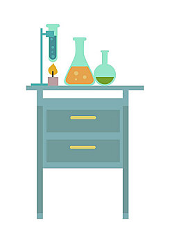 桌子,化学品,试剂,实验室,工作场所,玻璃器皿,工具箱,桌上,工具,工作,研究,隔绝,矢量,插画,白色背景,背景