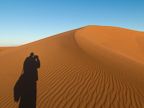 影子,一个人,沙丘,撒哈拉沙漠,摩洛哥