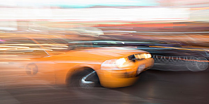 黄色出租车,移动,街道,时代广场,曼哈顿,纽约,美国