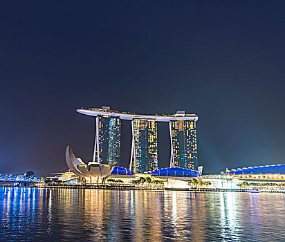 码头,湾,沙,酒店,新加坡河,夜晚,新加坡,亚洲