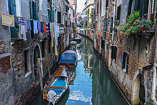 运河,泊船,威尼斯,意大利,欧洲