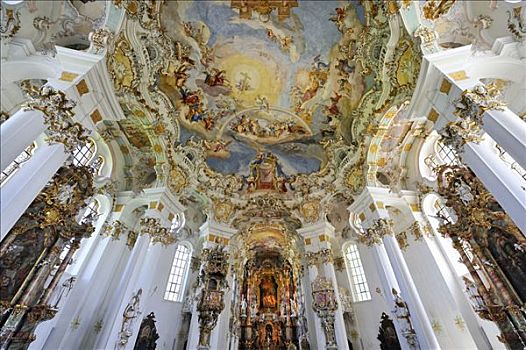 主祭台,圆顶,壁画,教堂,靠近,地区,巴伐利亚,德国,欧洲