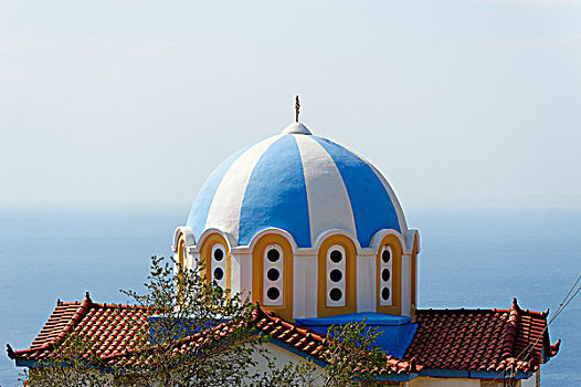 涂绘,圆顶,教堂,萨摩斯岛,爱琴海,南方,斯波拉提群岛,岛屿,希腊,欧洲