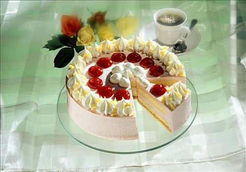 喜庆,树莓蛋糕,奶油,咖啡,玫瑰